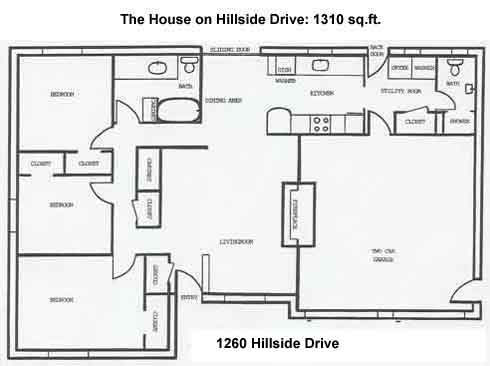 Floor plan of the three-bedroom house on 1260 Hillside Drive in ...