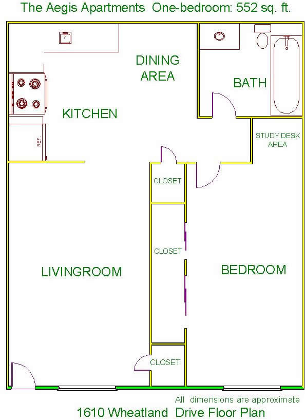 Floor plan of The Aegis Apartments, 1610 Wheatland Drive, Pullman, Wa