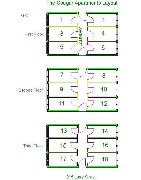 Layout of  The Cougar Apartments, 205 Larry Street in Pullman, Wa