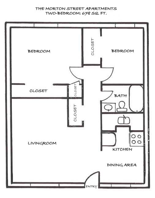 Floor plan of a two-bedroom at The Morton Street Apartments, 545 Morton Street, Pullman, Wa