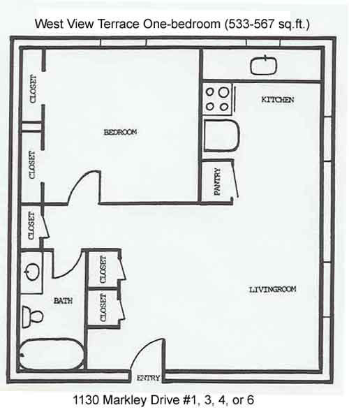 Floor plan of a West View Terrace Apartment, Markley Drive, Pullman, Wa