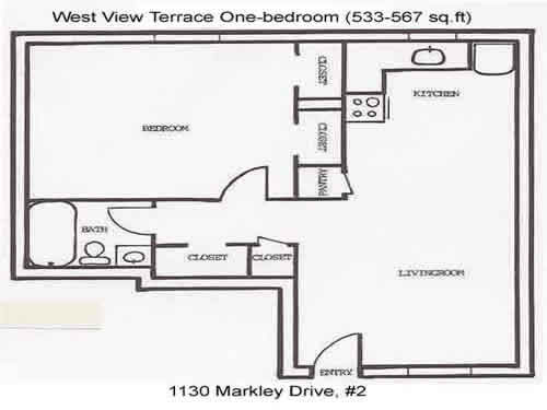 Floor plan of a West View Terrace Apartment, Markley Drive, Pullman, Wa