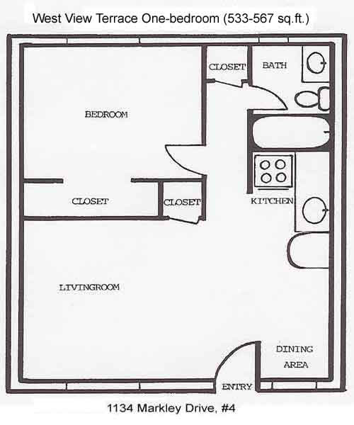 Floor plan of a West View Terrace Apartment, Markley Drive, Pullman, Wa