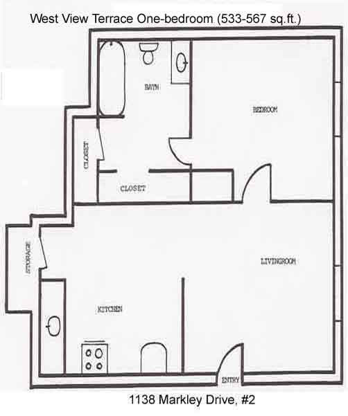 Floor plan of a West View Terrace Apartment, Markley Drive, Pullman, Wa