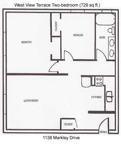 Floor plan of a West View Terrace Apartment, Markley Drive, Pullman, Wa