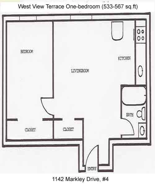 Floor plan of a West View Terrace Apartment, Markley Drive, Pullman, Wa